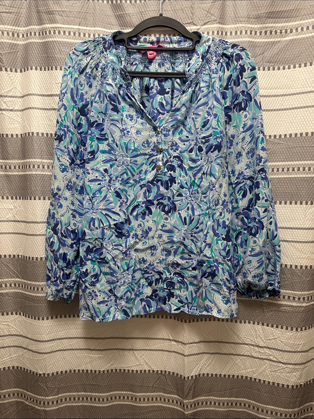 Light Blue Floral Peasant Blouse - Unbranded